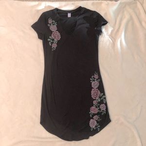 Black Dress w/ Mesh Triangle on Neck and Floral Decals